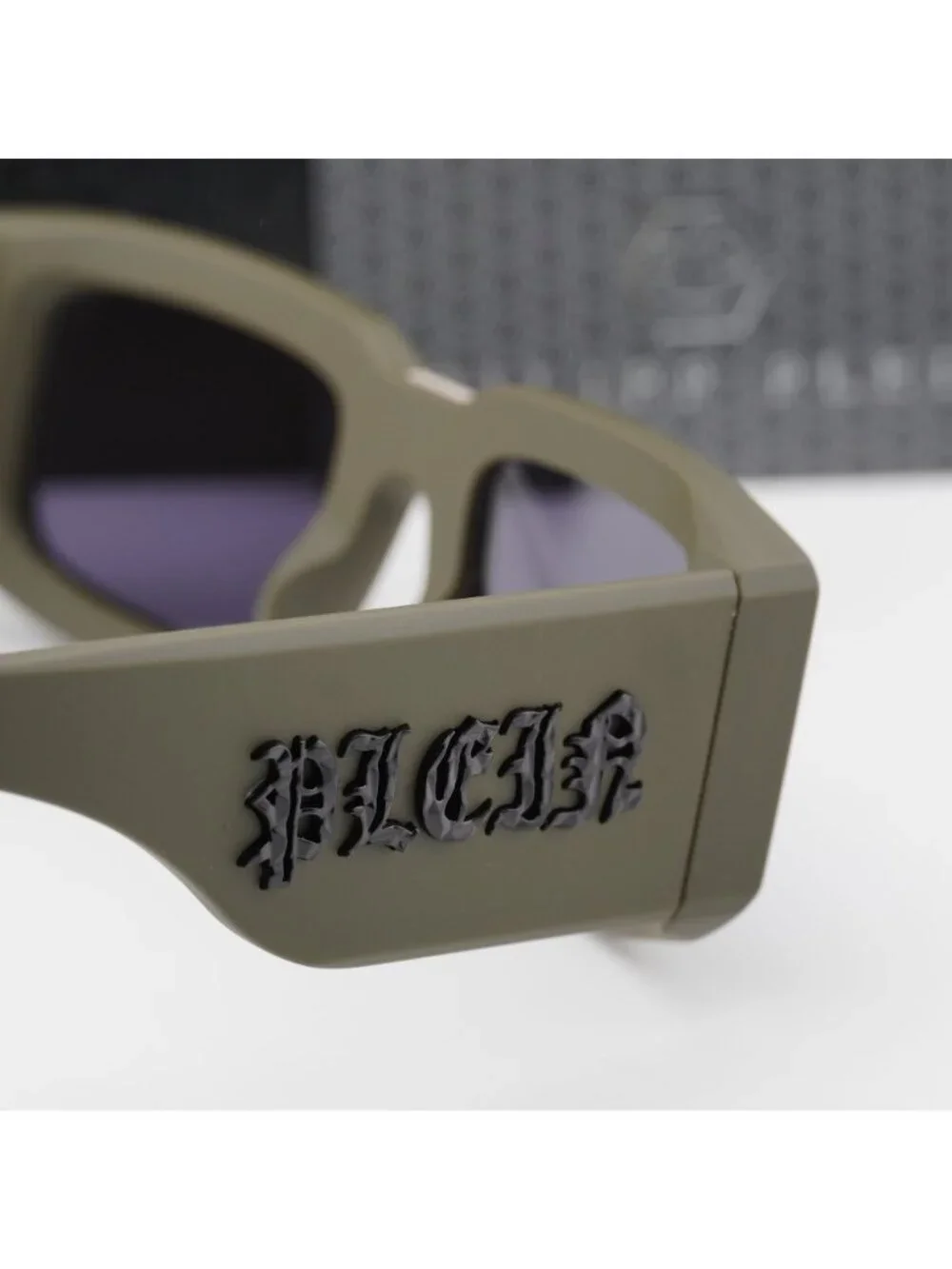 Philipp Plein SPP149 0C02 Unisex Sunglasses Green Rectangle Frame, Blue Lenses